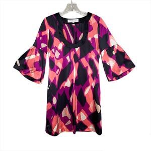 Trina Turk Bell Sleeve Silk Mini Cocktail Party Dress Purple Pink Size 2